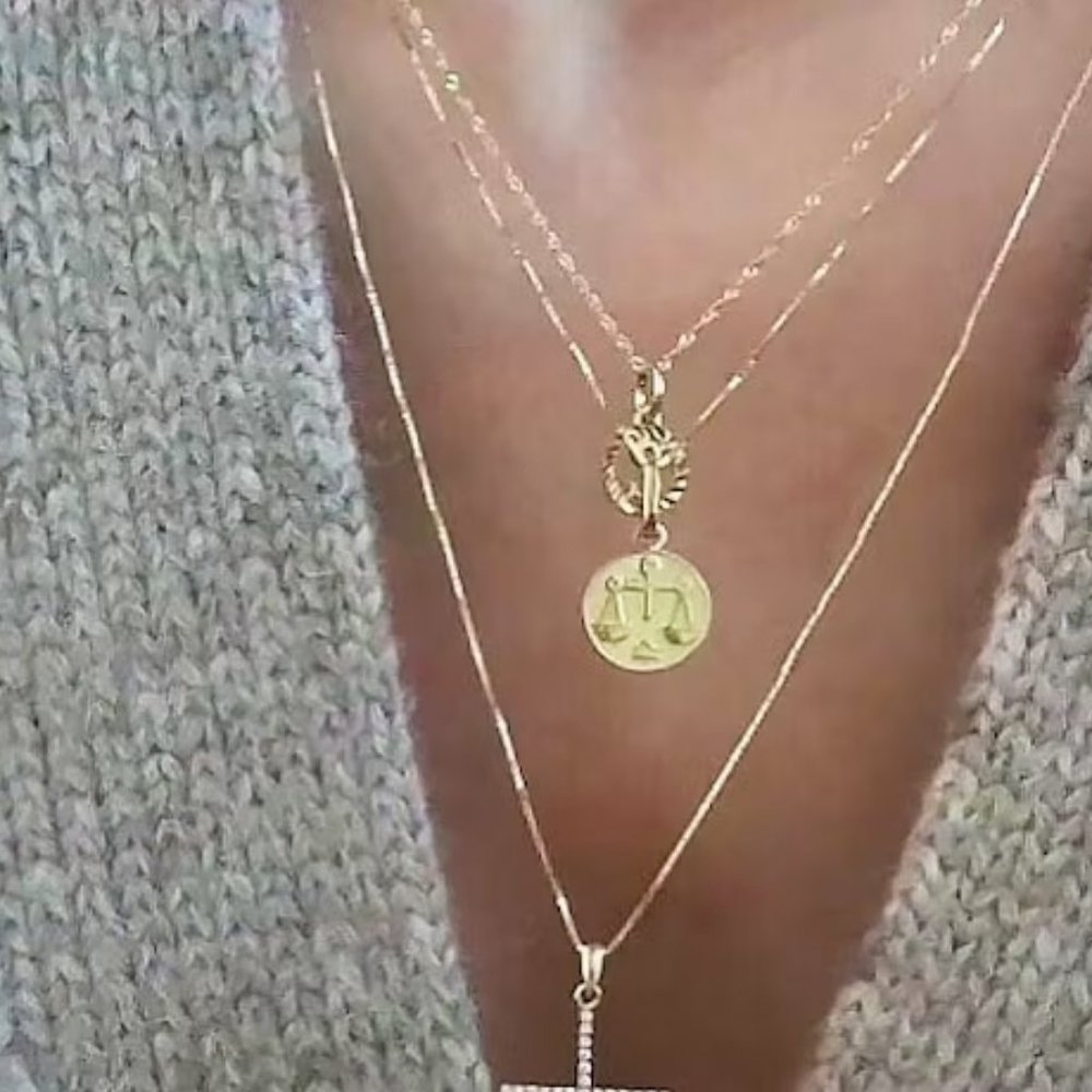 Solid Gold Horoscope Necklace 10K Real Gold Zodiac Charm with 18" Gold Box Chain